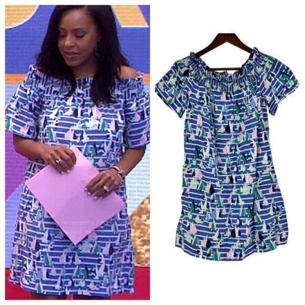 Vineyard Vines Dress Off Shoulder Sailboat Harbor Women Blue Tencel Resort small